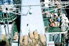 14_Funnel_mainmast_and_Seacat_deck_from_foremast_July1970